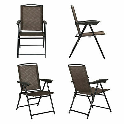 5PC Bistro Outdoor Patio Furniture Set Glass Table W/4 Folding Adjustable Chairs