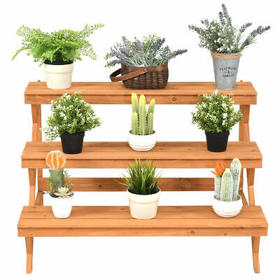 3 Tier Wood Plant Stand Flower Pot Display Rack Stand Holder Shelf Step Ladder