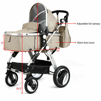 Folding Aluminum Infant Baby Stroller Kids Carriage Pushchair w Diaper Bag Khaki