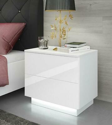 2Drawer High Gloss Nightstand w/LED RGB Light Modern Bedside Table Bedroom White
