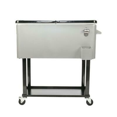 80 Quart Rolling Ice Chest on Wheels Patio Party Bar Drink Cooler Cart /w Shelf