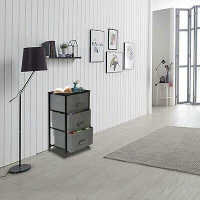 3 Tier Fabric Cabinet Bedside Table Storage Unit Metal Frame Organiser Chest