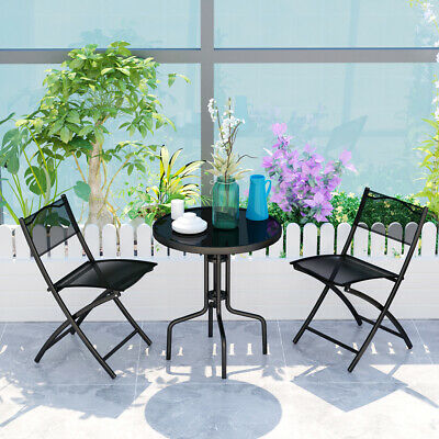 3 Pcs Bistro Set Garden Backyard Table Folding Chairs Outdoor Patio Furniture