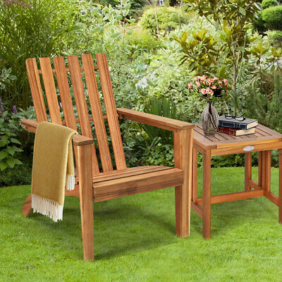 2PCS Patio Acacia Wood Adirondack Chair Lounge Armchair Durable Outdoor Garden