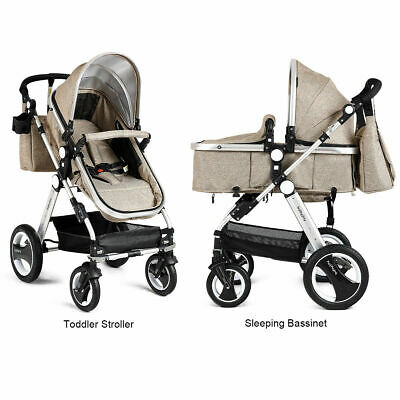 Folding Aluminum Infant Baby Stroller Kids Carriage Pushchair w Diaper Bag Khaki
