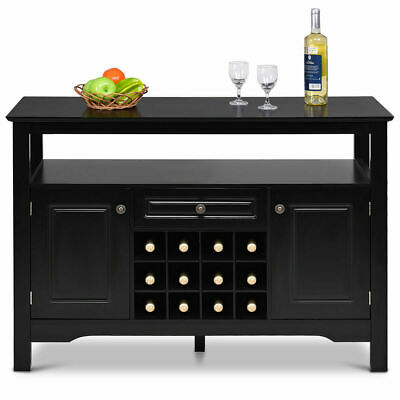 Storage Buffet Sideboard Table Wood Dining Cabinet Wine Rack Home Kitchen Black