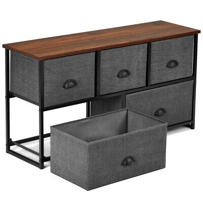 5 Drawers Dresser Storage Unit Side Table Display Organizer Dorm Room Wood Black