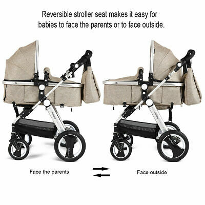 Folding Aluminum Infant Baby Stroller Kids Carriage Pushchair w Diaper Bag Khaki