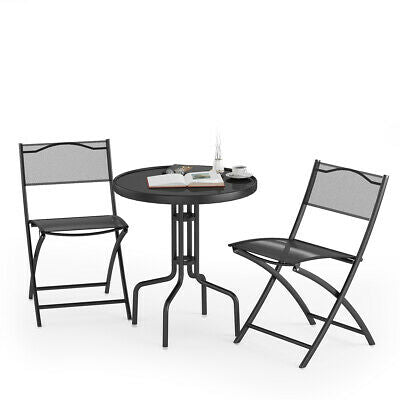 3 Pcs Bistro Set Garden Backyard Table Folding Chairs Outdoor Patio Furniture