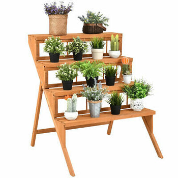 4 Tier Wood Plant Stand Flower Pot Holder Display Shelves Rack Stand Ladder Step
