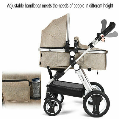 Folding Aluminum Infant Baby Stroller Kids Carriage Pushchair w Diaper Bag Khaki