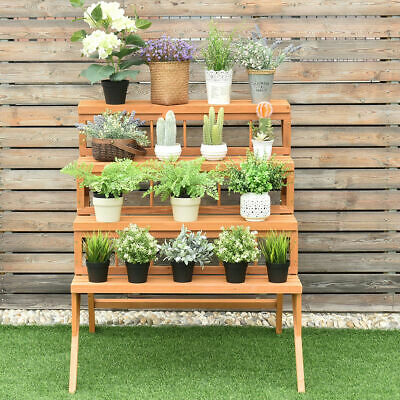 4 Tier Wood Plant Stand Flower Pot Holder Display Shelves Rack Stand Ladder Step