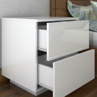 2Drawer High Gloss Nightstand w/LED RGB Light Modern Bedside Table Bedroom White