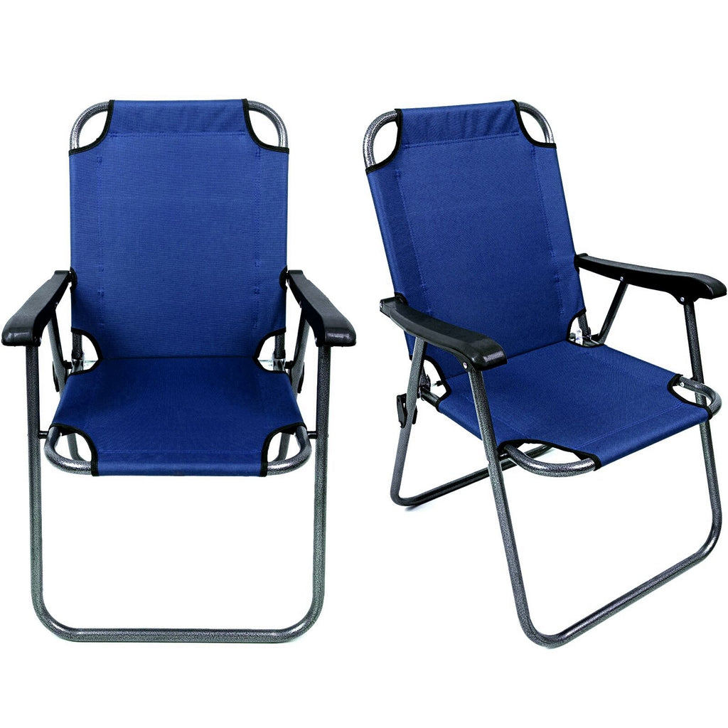 2 Blue Outdoor Patio Folding Beach Chair Camping Chair Arm Lightweight Portable
